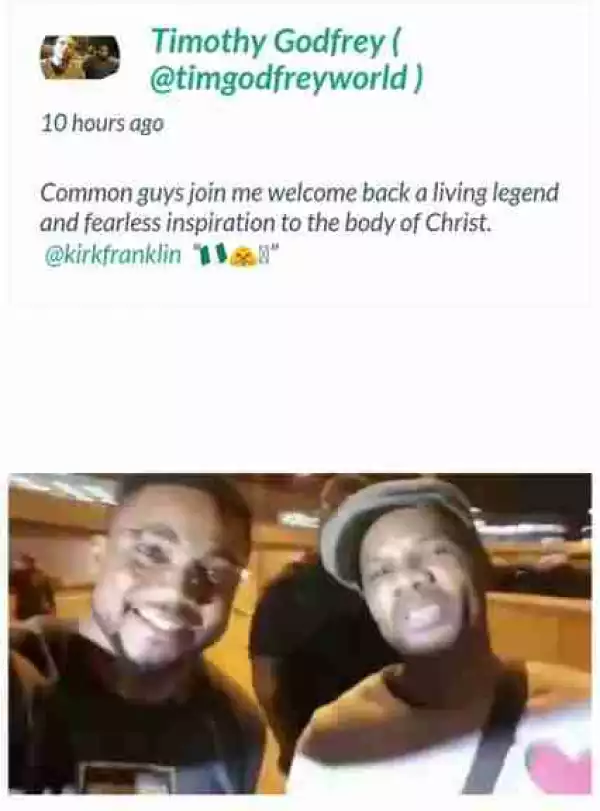 US Singer, Kirk Franklin In Nigeria For The “Fearless” Concert With Tim Godfrey